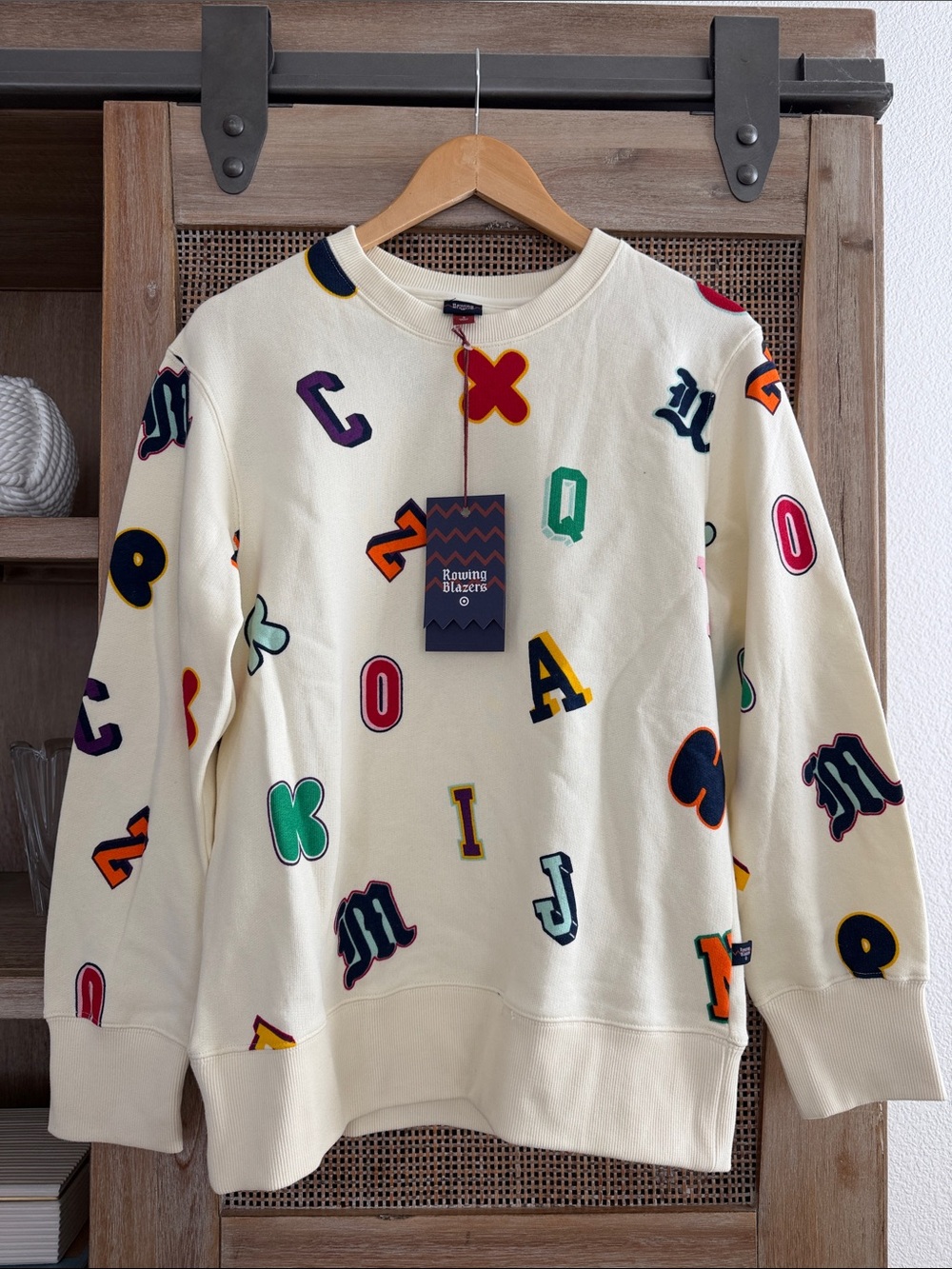 Rowing Blazers x Target  Cream Crewneck with Multicolor Alphabet Appliqués